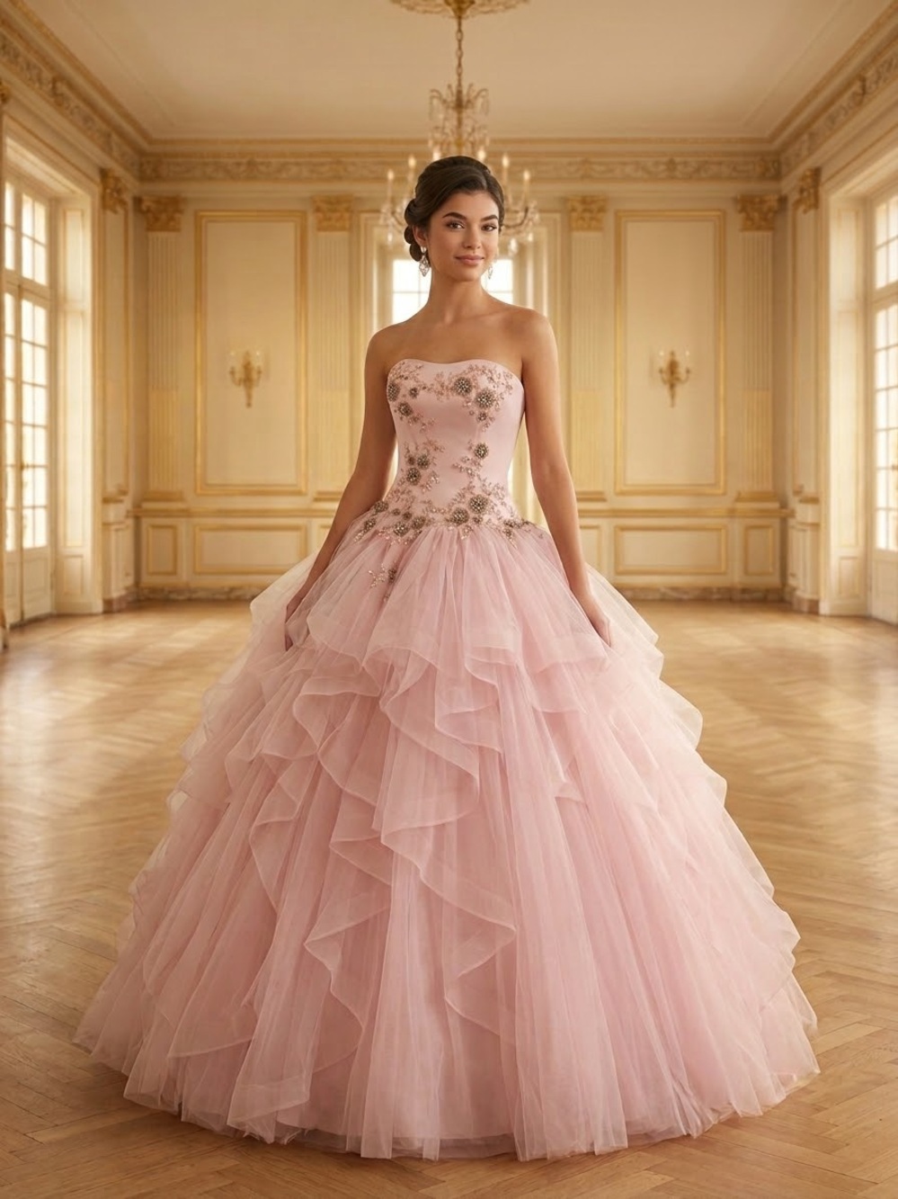 Vintage Y2K Joli Quinceanera Pink Tulle Ball Gown Corset Beaded Dress Size 2